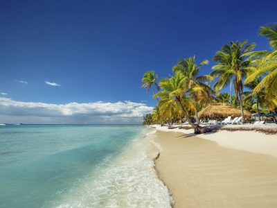 Dominican Republic Landscape of paradise tropical island beach with perfect sunny sky
